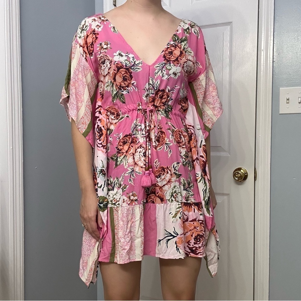 Maaji Cover Up Swimsuit Floral Boho Pink Island Vacation Beach Size Medium